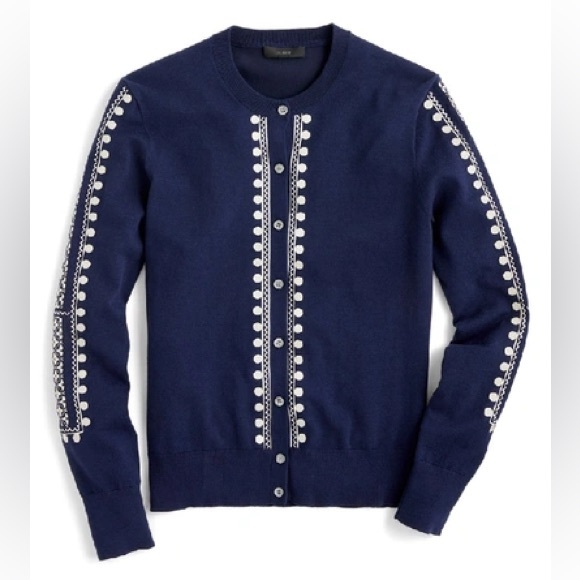 J CREW Navy Blue Jackie Embroidered Eyelet Cardigan Sweater - J1260 - Picture 13 of 13